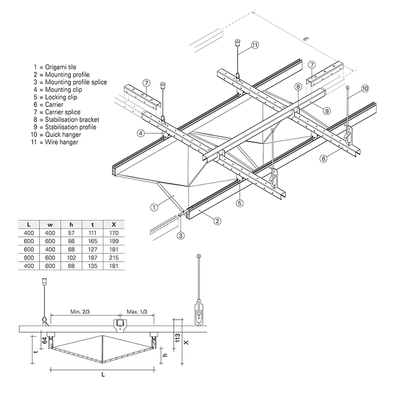 Heartfelt Origami Felt Ceiling System, 12×12 Acoustic Ceiling Tiles